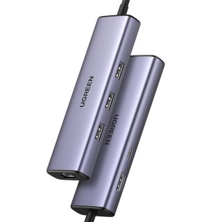 6w1 HUB adapter USB-C - 3x USB-A 3.0 / HDMI / RJ45 / USB-C PD - szary UGREEN
