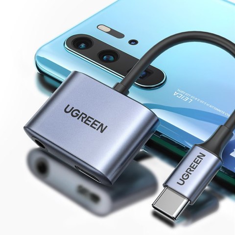 Adapter przejściówka audio USB-C - USB-C + mini jack 3.5mm - szary UGREEN