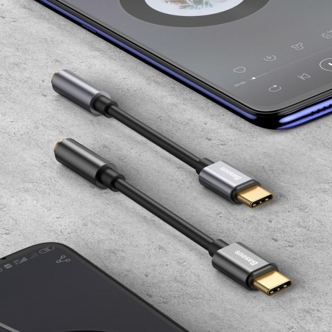 Adapter przejściówka do słuchawek USB-C - mini jack 3.5mm DAC 24 bit 48KHz - szary BASEUS