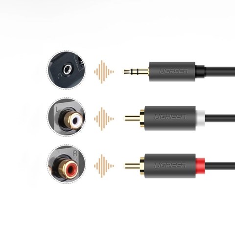 Kabel przewód audio 3.5mm minijack (męski) - 2RCA (męski) 5m - szary UGREEN