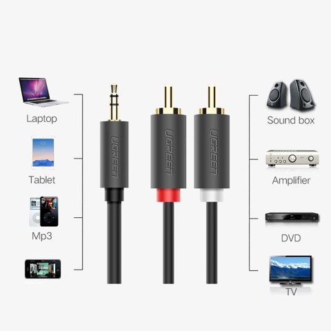 Kabel przewód audio 3.5mm minijack (męski) - 2RCA (męski) 5m - szary UGREEN