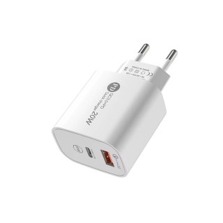 Ładowarka sieciowa 20W USB-A USB-C z kablem USB-C 1m - biała HURTEL