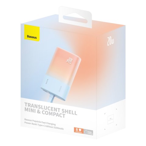 Powerbank Popsicle 5200mAh 20W z kablem Lightning 60W/20V/3A/30cm - niebiesko-pomarańczowy BASEUS