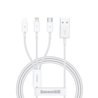 3w1 Kabel przewód Superior Series USB-A - USB-C / iPhone Lightning / micro USB 3.5A 0.5m - biały BASEUS