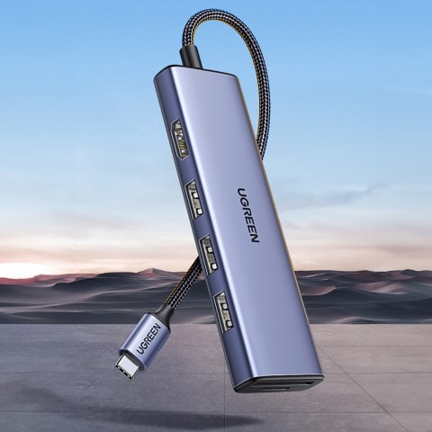 6w1 HUB Adapter USB-C - HDMI / USB-A / czytnik kart SD TF - szary UGREEN