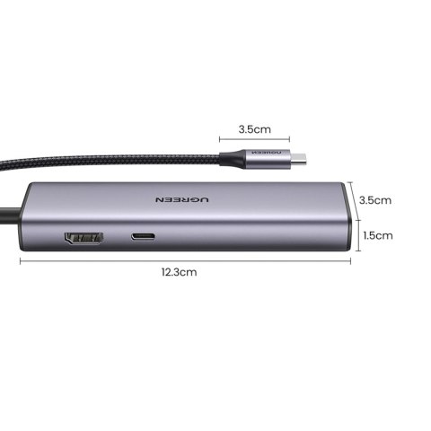 HUB Adapter USB-C - USB-A / HDMI / RJ45 / czytnik kart SD i TF / USB-C PD 100W - szary UGREEN