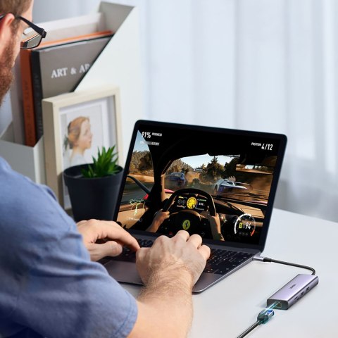 HUB Adapter USB-C - USB-A / HDMI / RJ45 / czytnik kart SD i TF / USB-C PD 100W - szary UGREEN