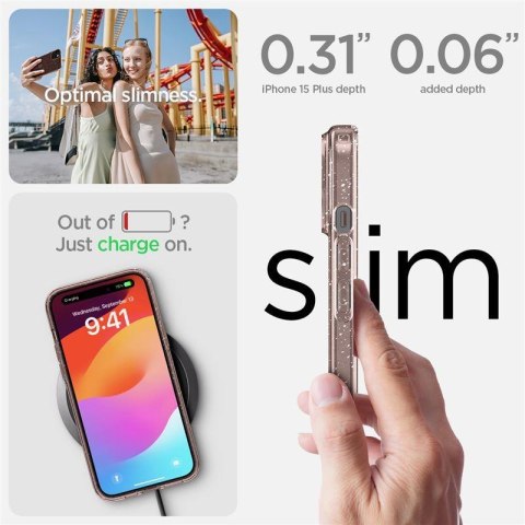 Etui case na iPhone 15 Plus Liquid Crystal Glitter - różowo przezroczyste SPIGEN