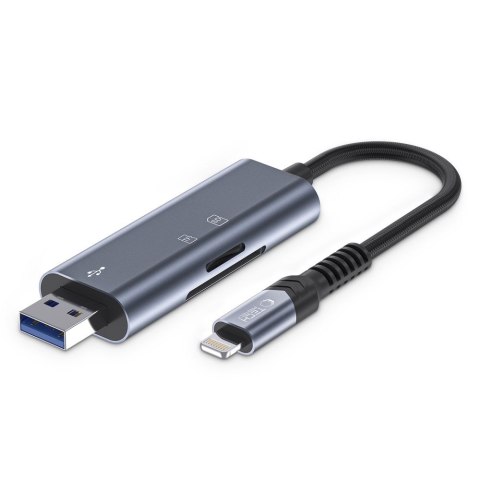 Czytnik kart pamięci SD / micro SD ze złączem iPhone Lightning / USB-A - szary Tech-Protect