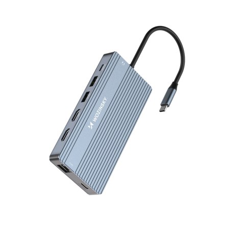 14w1 HUB do 3 monitorów USB-A USB-C DisplayPort HDMI RJ45 SD TF mini jack - szary WOZINSKY