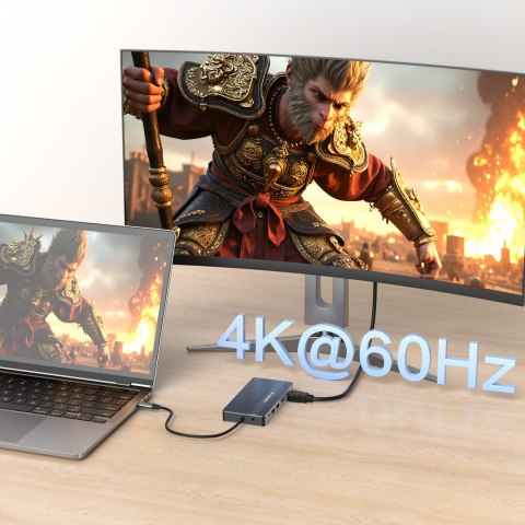 14w1 HUB do 3 monitorów USB-A USB-C DisplayPort HDMI RJ45 SD TF mini jack - szary WOZINSKY