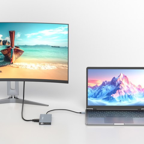 14w1 HUB do 3 monitorów USB-A USB-C DisplayPort HDMI RJ45 SD TF mini jack - szary WOZINSKY