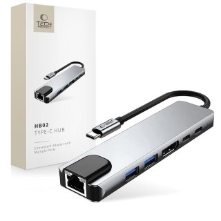 6w1 HUB Adapter USB-C USB-A HDMI RJ45 4K 30Hz PD 100W - szary Tech-Protect