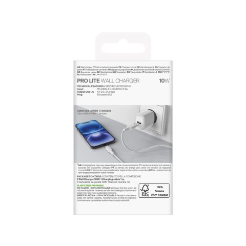 Ładowarka sieciowa USB-A PROLITE 10W z kablem USB-A - USB-C 1.2m - biała PURO