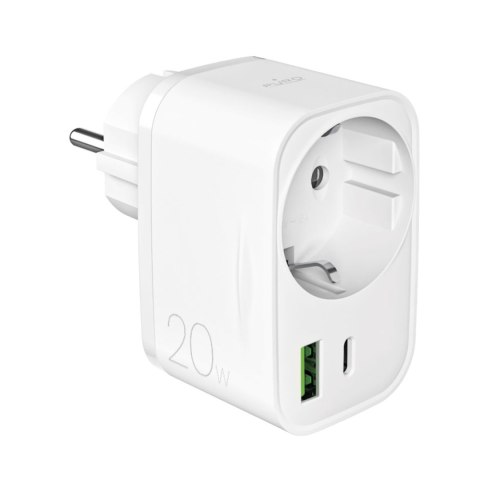 Ładowarka sieciowa USB-A USB-C z gniazdem Schuko PD 20W - biała PURO