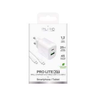 Ładowarka sieciowa USB-A USB-C z kablem USB-C 25W 1.2m - biała PURO