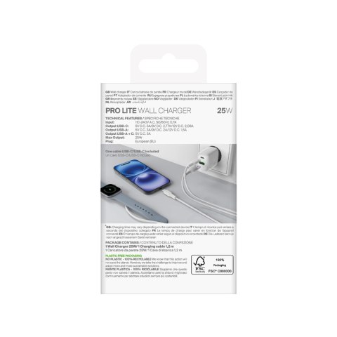 Ładowarka sieciowa USB-A USB-C z kablem USB-C 25W 1.2m - biała PURO