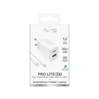 Ładowarka sieciowa USB-A USB-C z kablem USB-C 30W 1.2m - biała PURO
