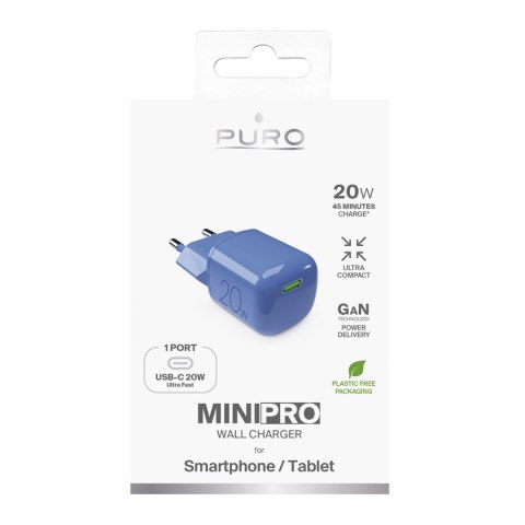 Ładowarka sieciowa USB-C GaN 20W - niebieska PURO