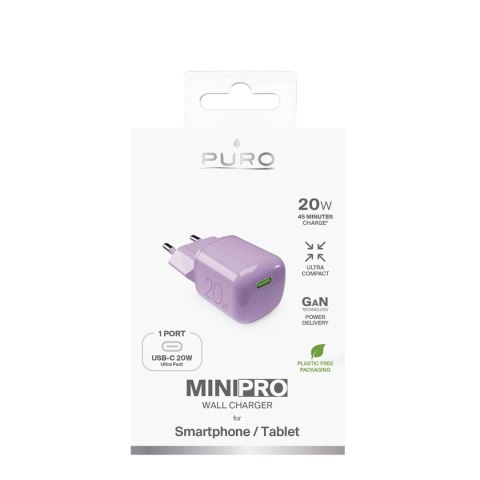 Ładowarka sieciowa USB-C GaN 20W - różowa PURO