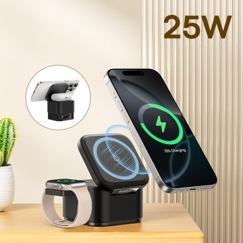 Ładowarka indukcyjna 3w1 do telefonu smartwatcha MagSafe 25W - czarna BASEUS