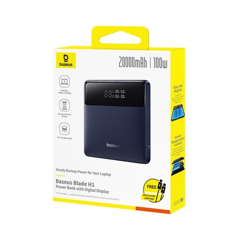 Powerbank z wyświetlaczem Blade H1 20000mAh USB-A USB-C 100W - czarny