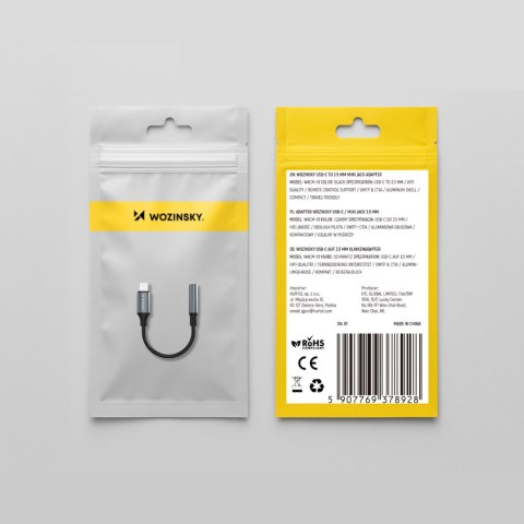 Adapter przejściówka USB-C - mini jack 3.5mm - czarny WOZINSKY