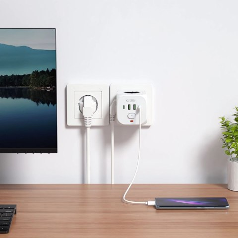 Listwa kostka zasilająca rozdzielacz USB-A USB-C AC Typ Schuko - biały Tech-Protect