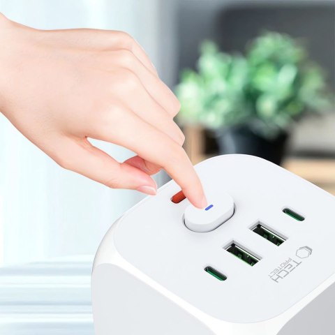 Listwa kostka zasilająca rozdzielacz USB-A USB-C AC Typ Schuko - biały Tech-Protect
