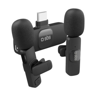 Mikrofony krawatowe bezprzewodowe z odbiornikiem USB-C czarne - 2szt. SBS