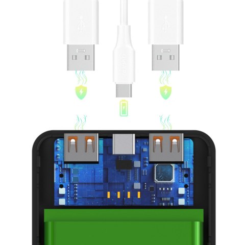 Powerbank Wpower WPBBK-2 10000mAh USB-A USB-C - czarny WOZINSKY