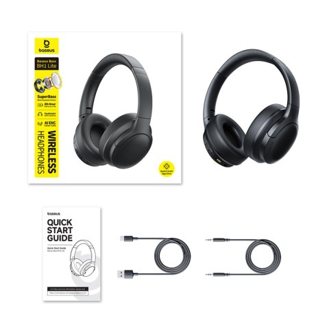 Słuchawki bezprzewodowe nauszne mocny bas Bass BH1 Bluetooth - czarne BASEUS