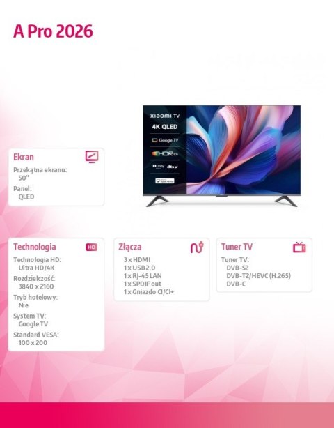 Telewizor TV A Pro 2026 50 cali