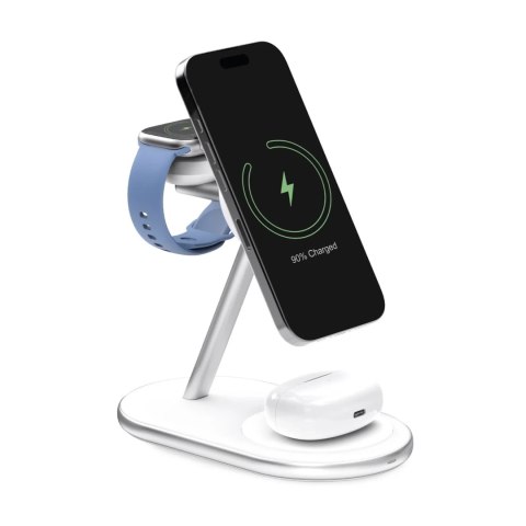 Ładowarka bezprzewodowa 3w1 do telefonu smartwatcha słuchawek Qi2 MagSafe - biała