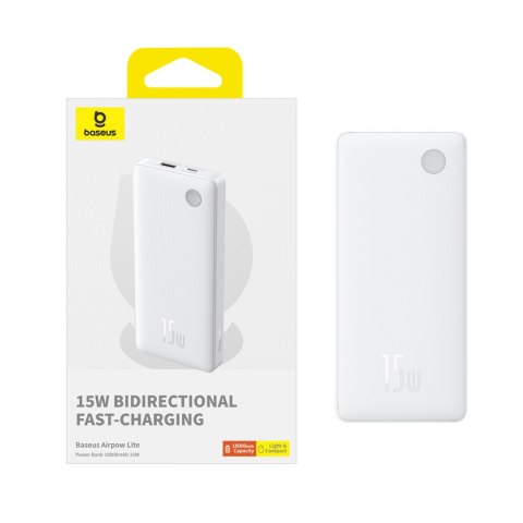 Powerbank 10000mAh 15W Airpow Lite z kablem USB-A - USB-C 30cm - biały BASEUS