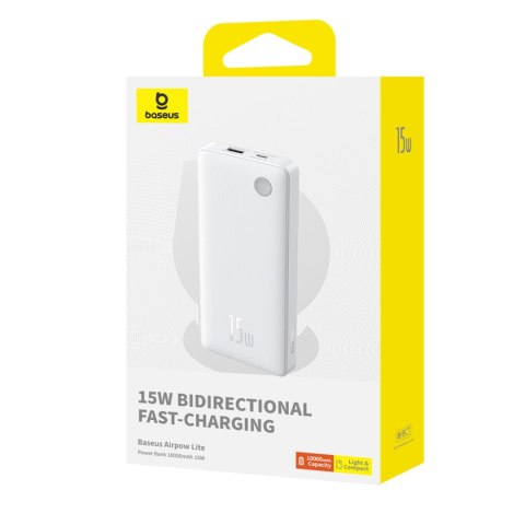 Powerbank 10000mAh 15W Airpow Lite z kablem USB-A - USB-C 30cm - biały BASEUS