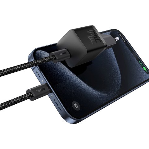 Ładowarka sieciowa USB-C GaN5 30W z kablem USB-C 100W - czarna BASEUS