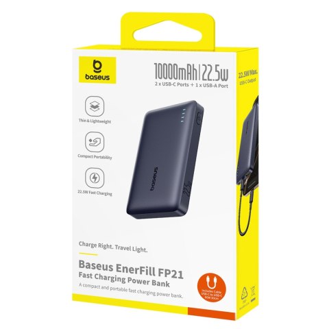 Powerbank 10000mAh 22.5W EnerFill FP21 USB-A USB-C z kablem USB-C - czarny BASEUS
