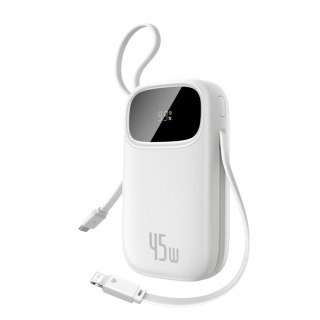 Powerbank 10000mAh 45W FC31 Qpow 3 z wyświetlaczem kablami USB-C iPhone Lightning - biały BASEUS