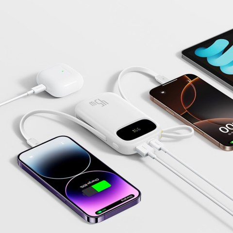 Powerbank 10000mAh 45W FC31 Qpow 3 z wyświetlaczem kablami USB-C iPhone Lightning - biały BASEUS