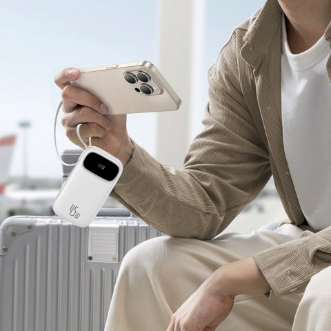 Powerbank 10000mAh 45W FC31 Qpow 3 z wyświetlaczem kablami USB-C iPhone Lightning - biały BASEUS