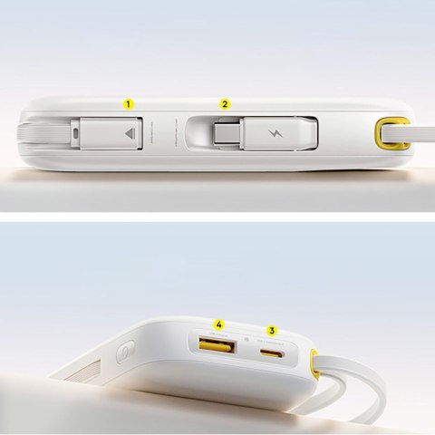 Powerbank 10000mAh 45W FC31 Qpow 3 z wyświetlaczem kablami USB-C iPhone Lightning - biały BASEUS