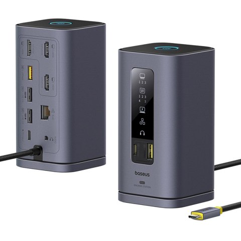 Stacja dokująca HUB 11w1 USB-C USB-A HDMI RJ45 Minijack 3.5mm - szara BASEUS