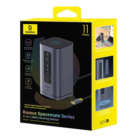Stacja dokująca HUB 11w1 USB-C USB-A HDMI RJ45 Minijack 3.5mm - szara BASEUS