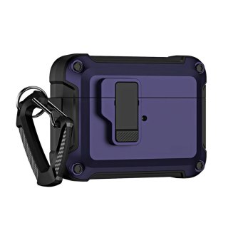 Etui pancerne pokrowiec na słuchawki Airpods 4 z karabińczykiem - fioletowe HURTEL