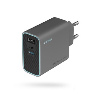 Ładowarka sieciowa USB-C USB-A GaN 65W - szara