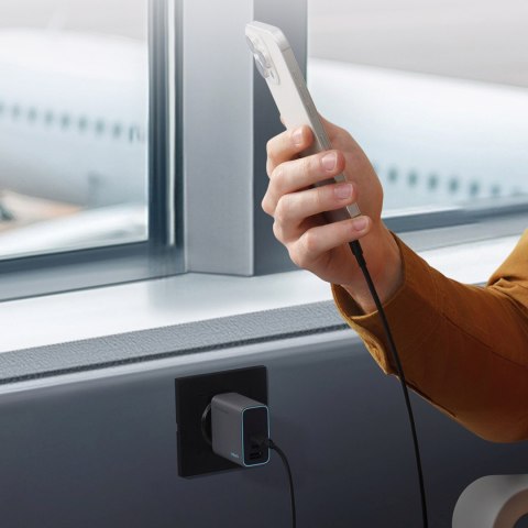 Ładowarka sieciowa USB-C USB-A GaN 65W - szara