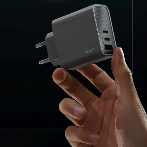 Ładowarka sieciowa USB-C USB-A GaN 65W - szara