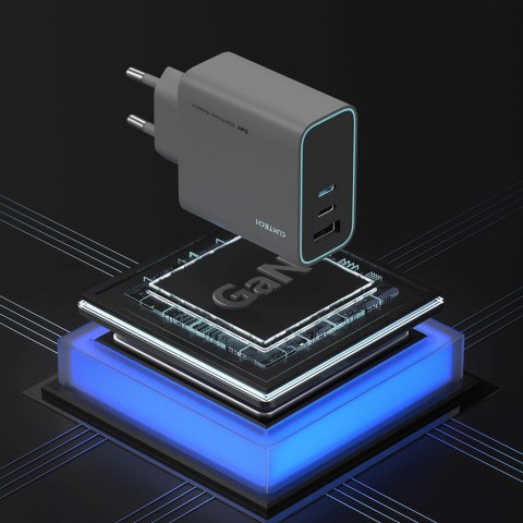 Ładowarka sieciowa USB-C USB-A GaN 65W - szara