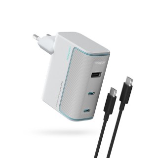 Ładowarka sieciowa USB-C USB-A z kablem GaN 100W - biała